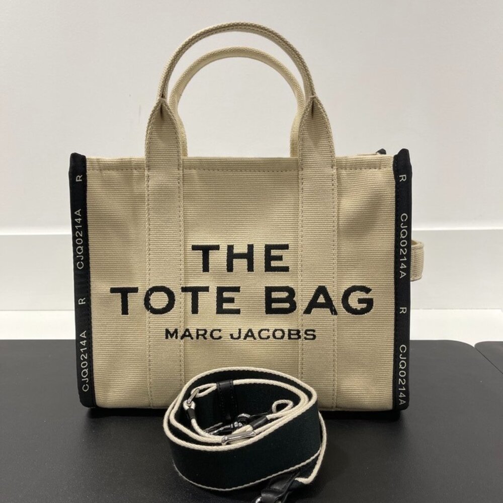 Marc Jacobs The Tote Bag Beige/Black Cloth (JB1127)